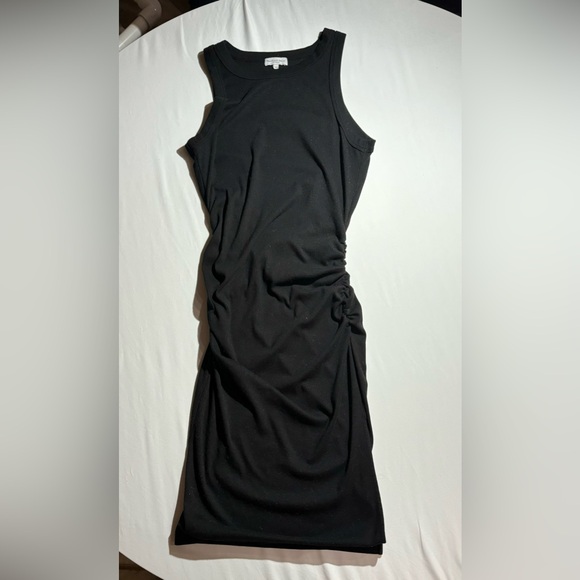 Michael Stars Wren Side Ruched and Side Slit Sleeveless Midi Black Dress - Picture 4 of 6